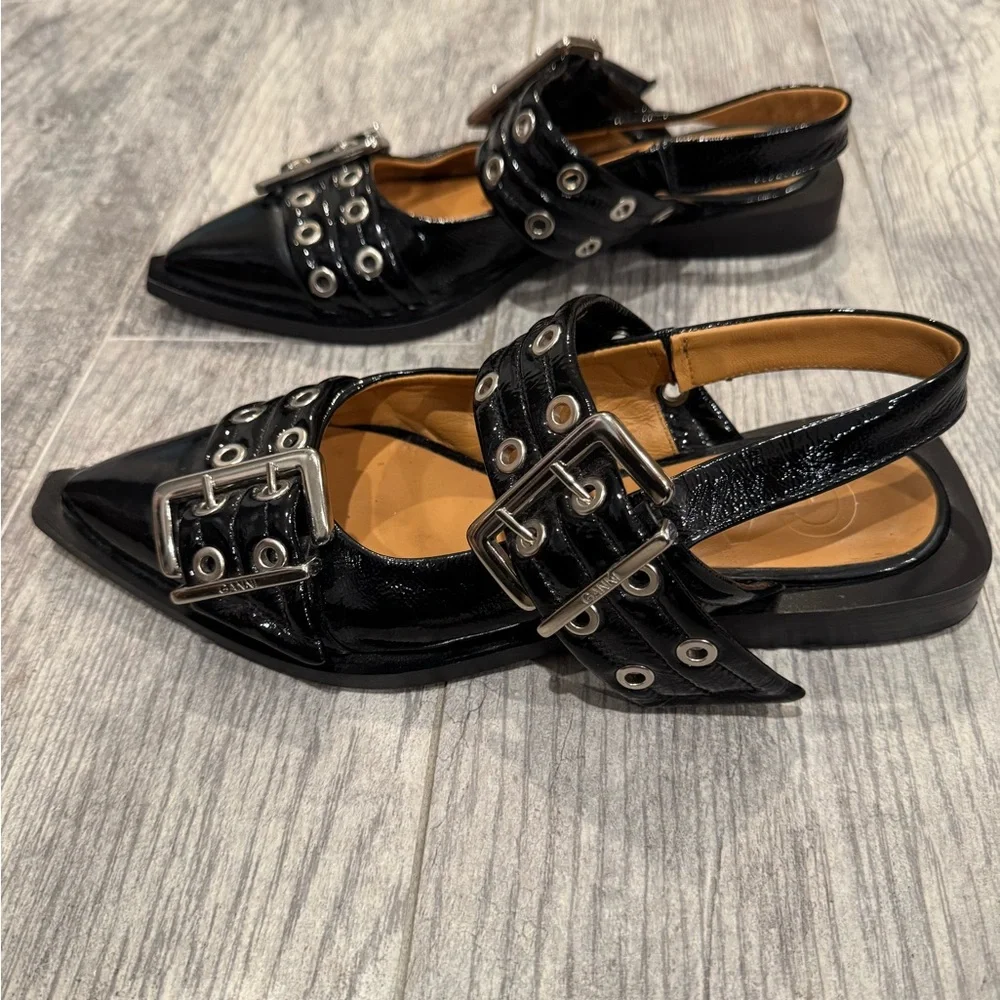 GANNI black feminine buckle ballerina flats - Picture 8 of 9